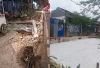 Foto (kanan) kondisi malam hari masih ada pelebaran akses jalan kelokasi dan (kiri) sesudah pengecoran betonisasi. (Ifakta.co/Canva)