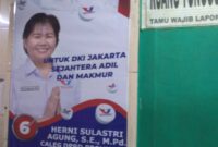 Caleg DPRD DKI herni Agung menempel atribut kampanye di tempat warga Rusunasi City Park Cengkareng (Poto: ifakta.co)