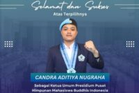 Chandra Adtiya terpilih menjadi Ketua Umum Presidium Pusat Perhimpunan Mahasiswa Budhis Indonesia perode 2024 - 2026.