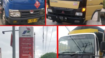 Sejumlah truck modifikasi sedang mengantri di SPBU  44.532.13 yang terletak di Jl. Raya Sampang, Randegan Kidul, Buntu, Kroya, Cilacap Jawa Tenga (Poto:ifakta.cio/jo)