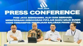 PAM Jaya saat konferensi pers terkait pipa milik BUMN di Jakarta Selatan berhasil diperbaiki. (Foto: Istimewa)