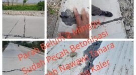 Proyek paket dinas bina marga dan sumber daya air Jalan Syek Nawawi Tanara belum dua minggu sudah pecah dan retak (Foto: ifakta.co/lex)

