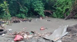 Kondisi perubahan warna zat tanah pada Minggu, (26/01/2025) sore itu diduga akibat terpapar limbah lumpur dari aktifitas pengeboran tapak SUTET 500kv milik KSO Indisi Hasta DHJ di Sungai Bambu, Tanjung Priok. (Foto: Ekslusif Ifakta.co/Za).