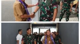 Dandim 0510/Trs Letkol Arh Syarief SB di dampingi para perwira staf menerima kunjungan kerja perdana Bupati Tangerang Moch Maesyal Rasyid di Makodim 0510/Trs, Senin (foto:istimewa)