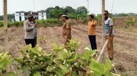Kapolsek Kresek Polresta Tangerang Polda Banten, AKP A. Suryadi, bersama jajarannya melaksanakan kegiatan pembersihan lahan di Desa Talok, Kecamatan Kresek,(foto:istimewa)