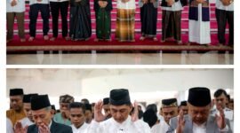 Wakil Gubernur Banten A Dimyati Natakusumah bersama keluarga melaksanakan sholat Idul Adha 1446 Hijriah di Masjid Raya Al-Bantani, (foto:istimewa)