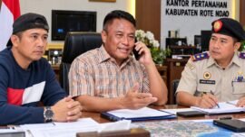 Bupati Rote Ndao Paulus Henuk hubungi kepala BPN I Wayan Sudiartha dihadapan Yandry (Foto: ilustrasi/ifakta)