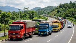 ilustrasi antrean mobil truk